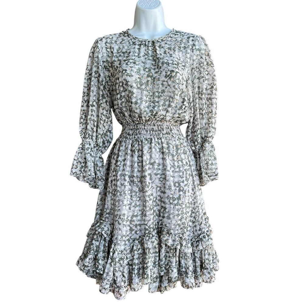 MISA Los Angeles Bernita Dress Size XS Ruffle Tiered Floral 3/4 Sleeves Smocked